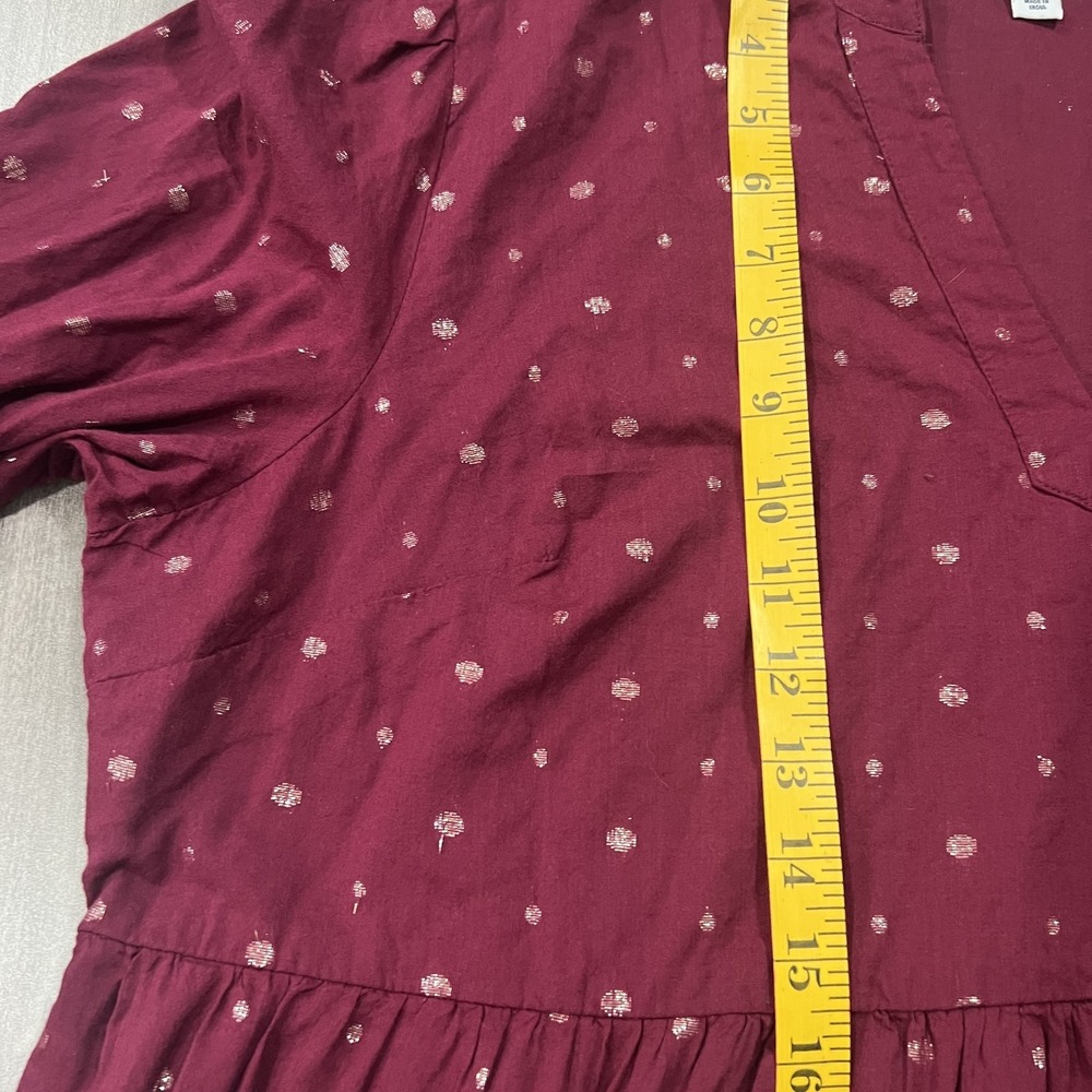 Crown & Ivy Dress Womens 1X Gold Embroidered Maroon Long Sleeve Boho Modal Blend - Picture 10 of 12